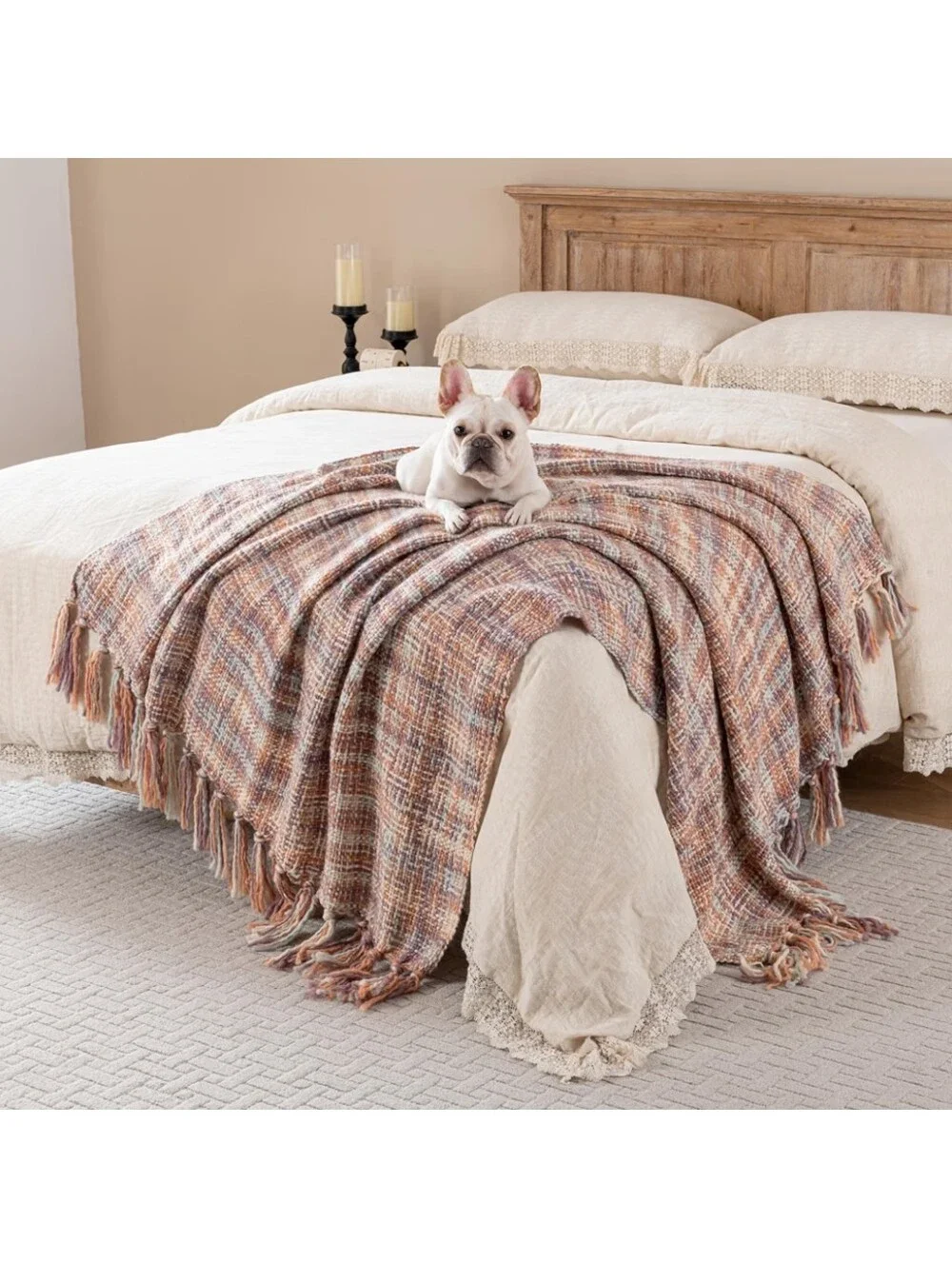 Feabuccy NWT Knit Throw Blanket With Tassels 50